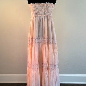 RED DRESS BOUTIQUE Gauze and Lace Strapless Maxi Peach or Blush NWOT Size L